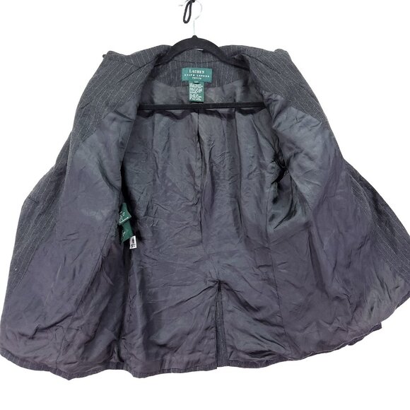 Lauren Ralph Lauren Wool Blazer Size 12P Womens Jacket Gray Pinstriped - Picture 4 of 13